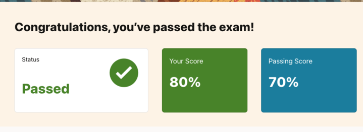 Confirmation that I passed the exam